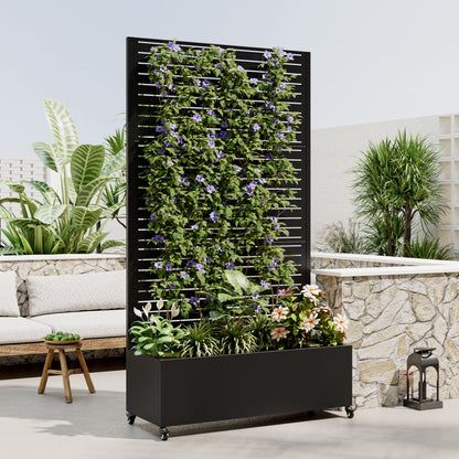 Metal Planter Box with Trellis, black finish, raised garden bed on wheels by HouseOfZazla on Tampa Home & Garden Store