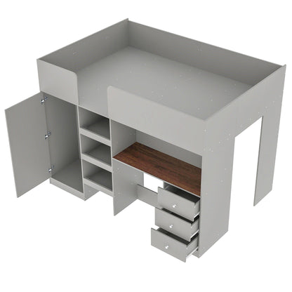 Loft bed with built-in wardrobe, desk, shelves and drawers in gray by HouseOfZazla on Tampa Home & Garden Store