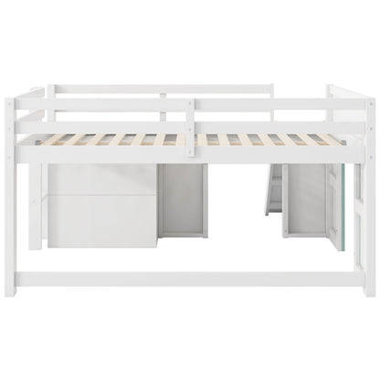 Modern white loft bed with guard rails, side ladder, and built-in under-bed storage on Tampa Home & Garden Store