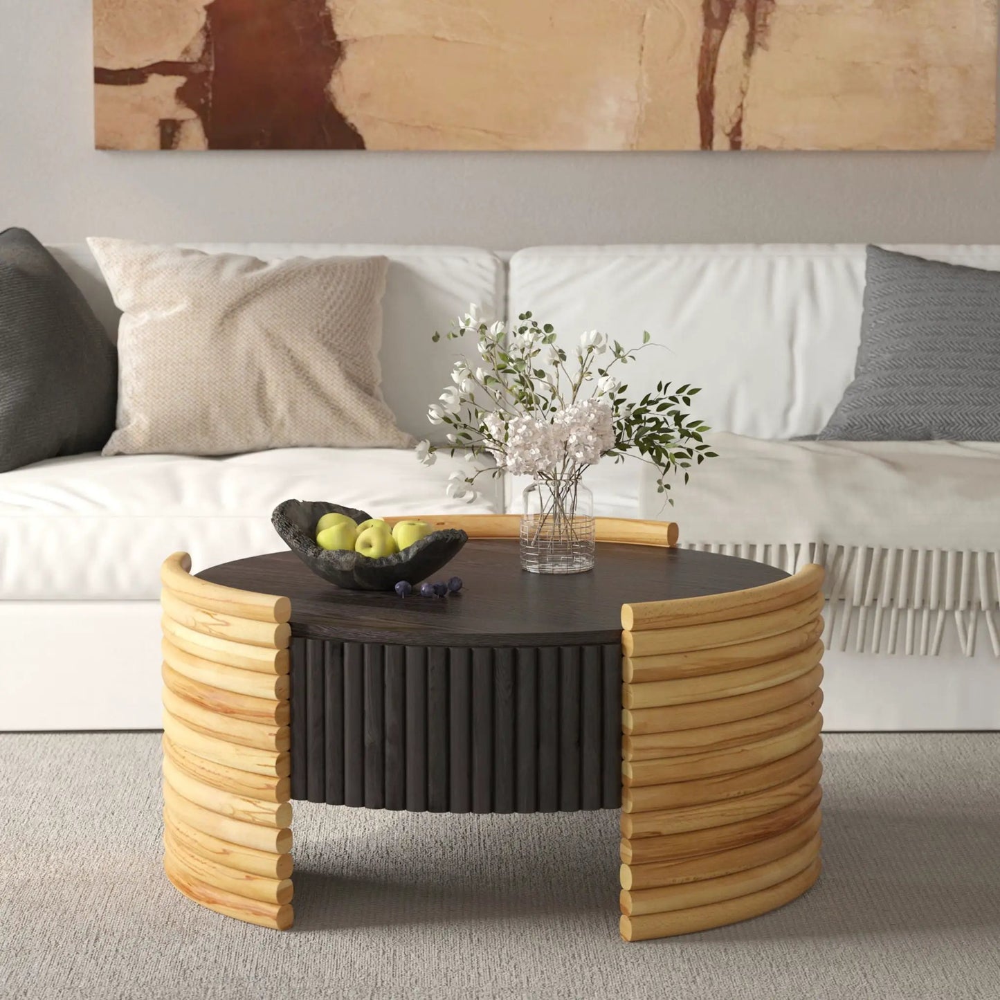 Modern Striped Coffee Table With Flip Top Storage