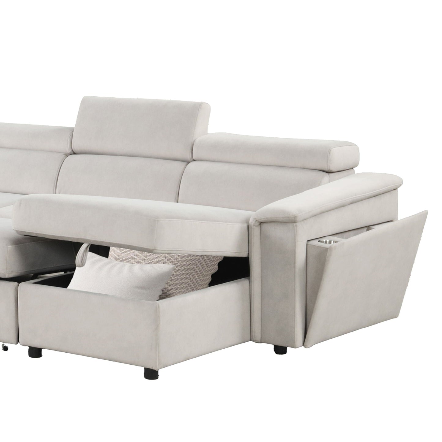 Harvey power reclining sleeper sectional by HouseOfZazla in light gray fabric with cupholder arm on Tampa Home & Garden Store