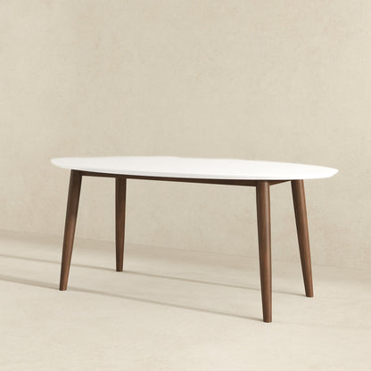 Mid-Century Modern oval dining table with white top and brown tapered legs HouseOfZazla on Tampa Home & Garden Store