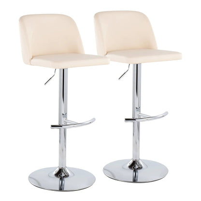 Toriano Adjustable Barstools set of 2 with swivel rounded T-footrest beige chrome bases on Tampa Home & Garden Store