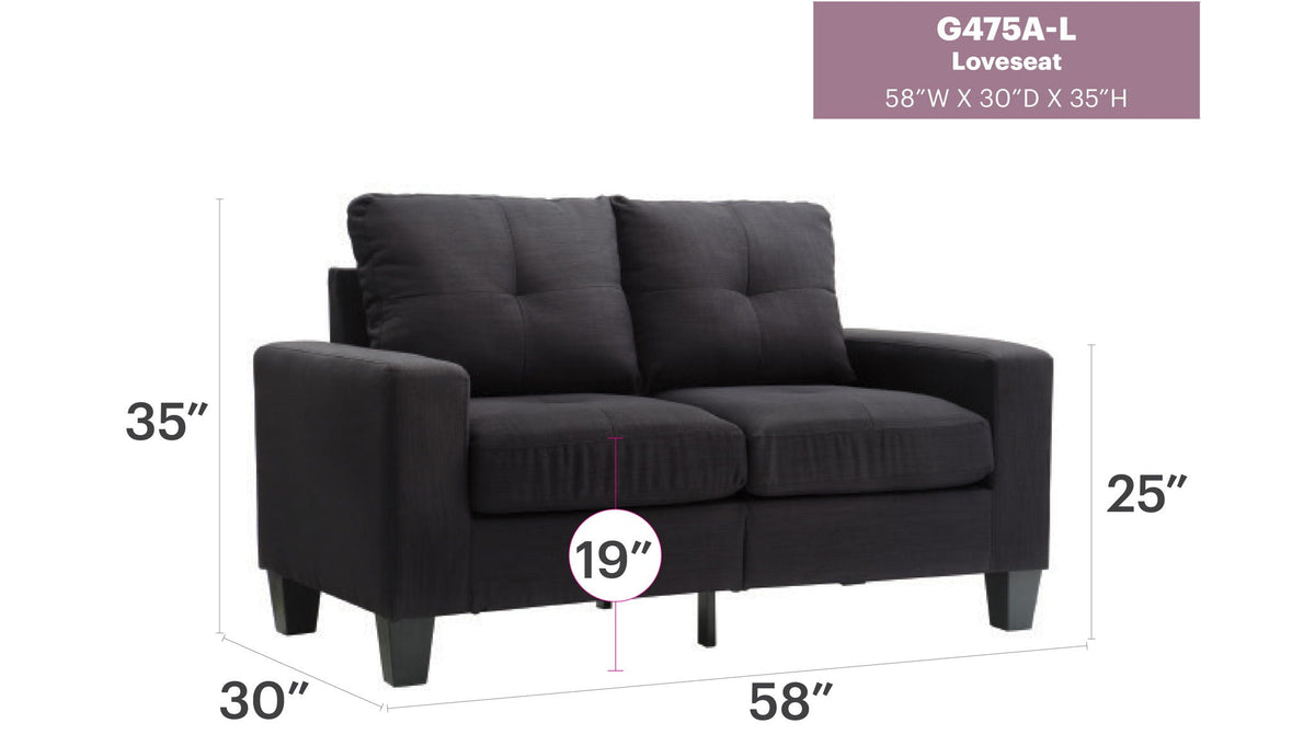 Track Arm Loveseat with Pocket Coil Comfort by HouseOfZazla, stationary 58W x 30D x 35H on Tampa Home & Garden Store