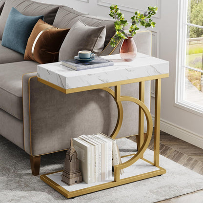 C-shaped sofa side table with white faux marble top and gold metal frame, HouseOfZazla on Tampa Home & Garden Store