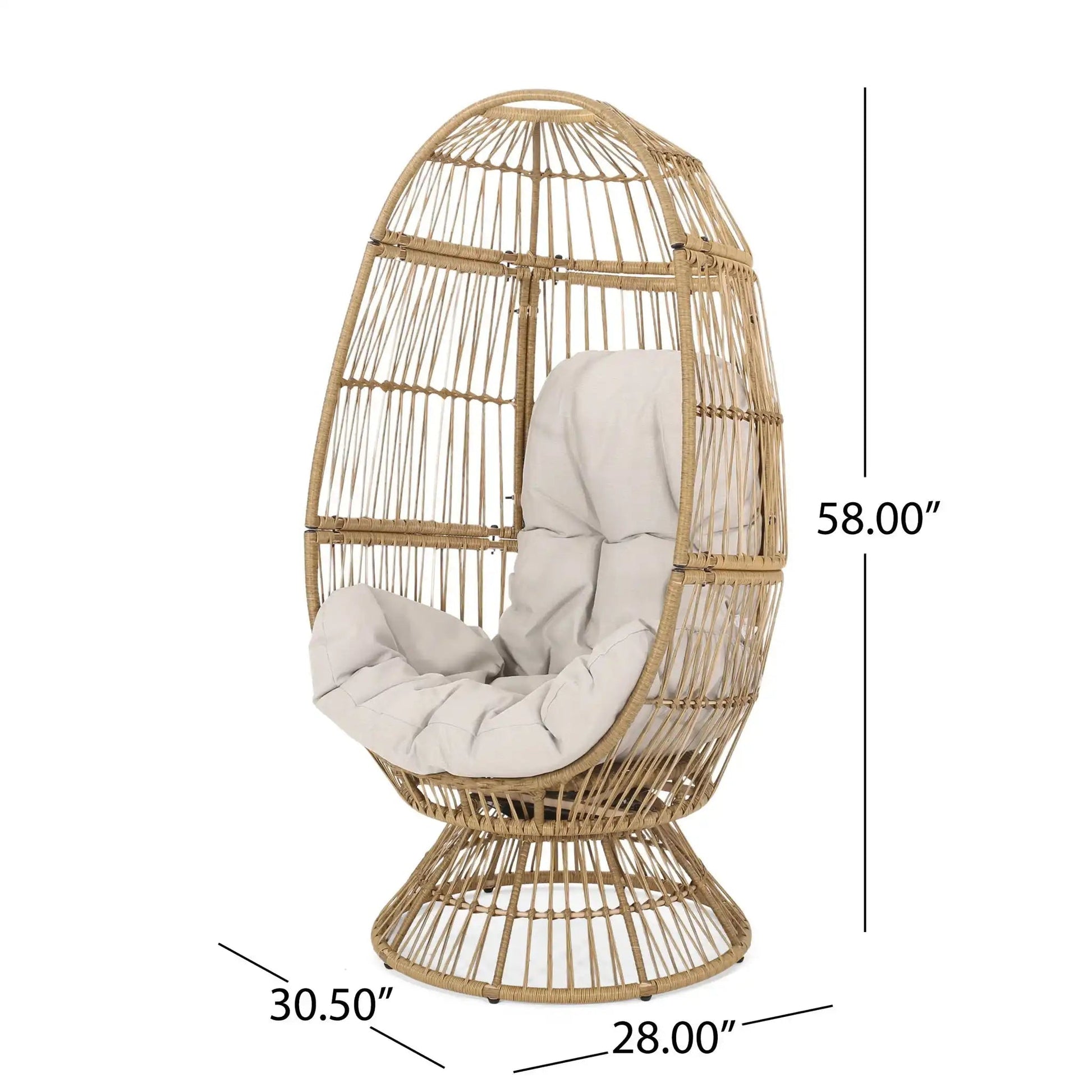 Patio Swivel Basket Egg Chair with Cushion by HouseOfZazla, natural wicker, gray cushion on Tampa Home & Garden Store