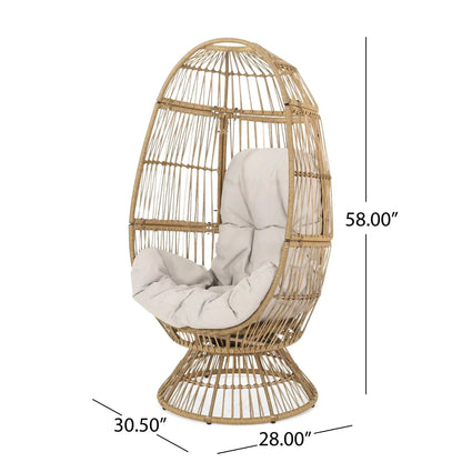 Patio Swivel Basket Egg Chair with Cushion by HouseOfZazla, natural wicker, gray cushion on Tampa Home & Garden Store