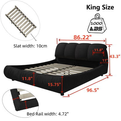 King-size black upholstered bed with padded headboard and solid wood frame HouseOfZazla on Tampa Home & Garden Store