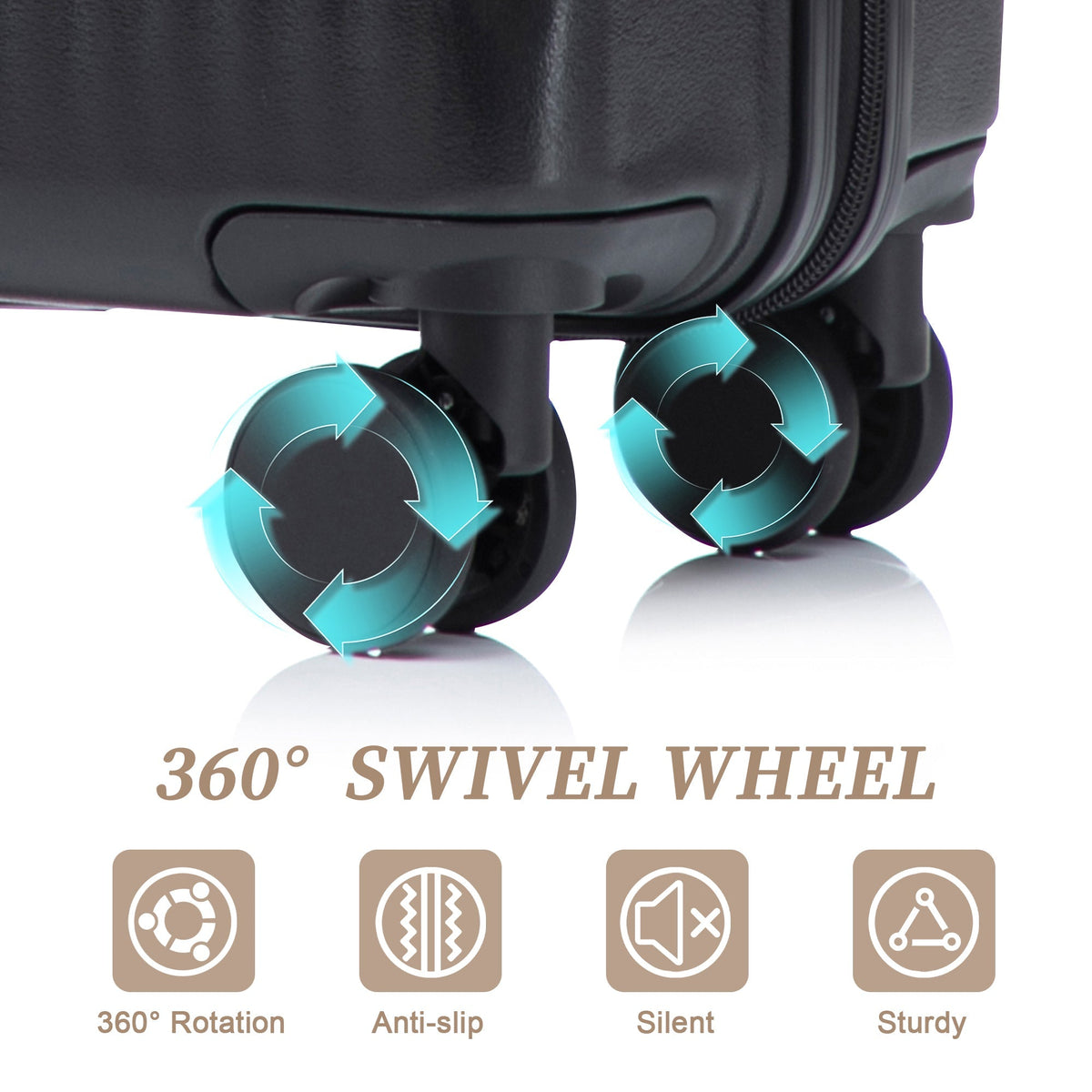 HouseOfZazla ABS spinner luggage set closeup on black suitcase with teal accents on Tampa Home & Garden Store
