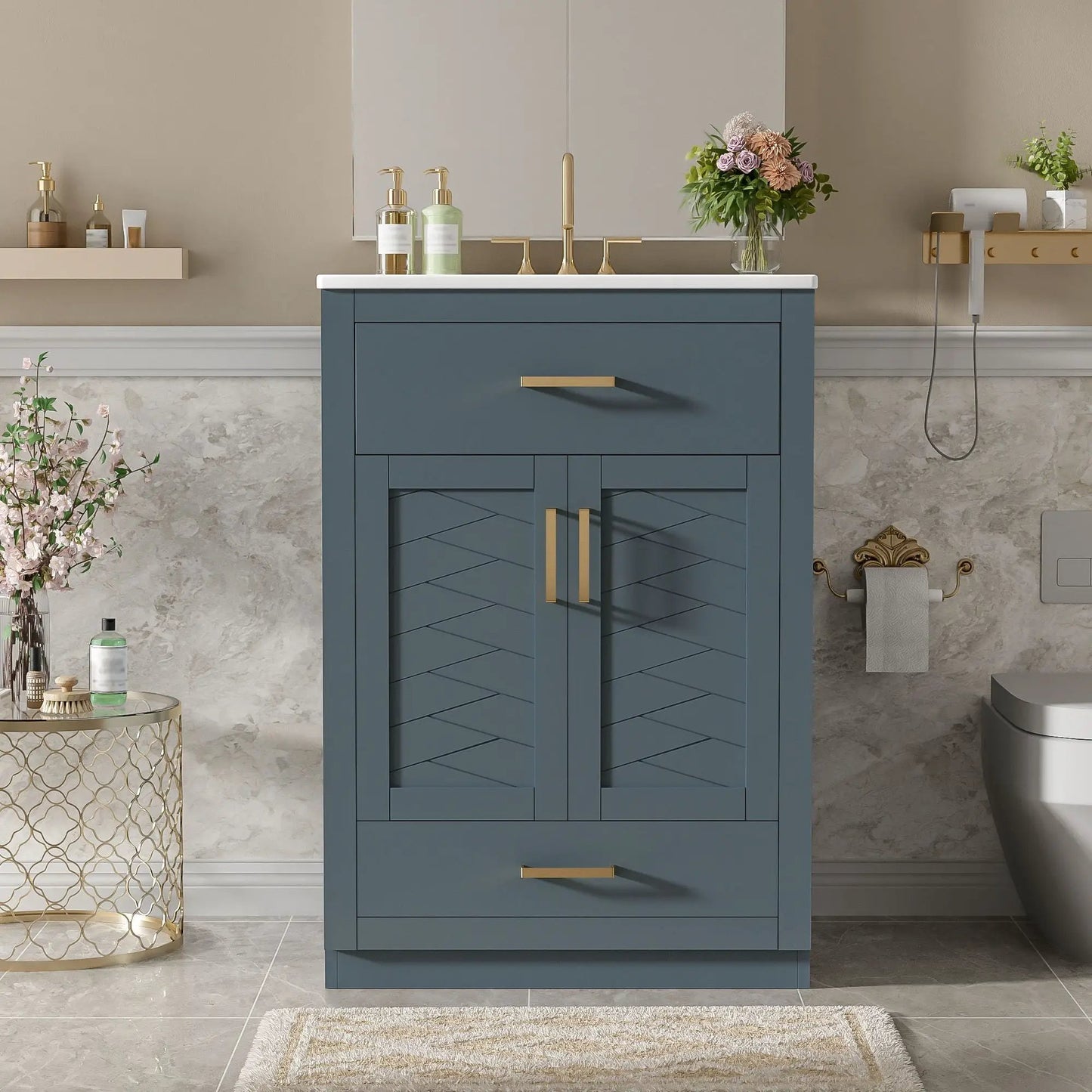 Modern Vanity with Ceramic Sink, Two Door Cabinet