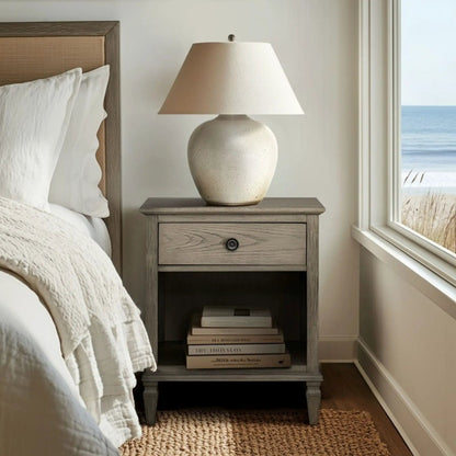 Victoria Nightstand with Open Storage by Unique Piece Furniture in weathered gray wood on Tampa Home & Garden Store