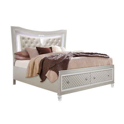 Pearl Silver Storage Bed with LED Headboard, tufted upholstery, storage drawers HouseOfZazla on Tampa Home & Garden Store
