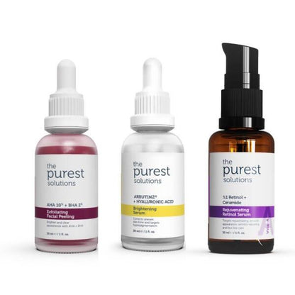 Face serum set: pink AHA/BHA exfoliating peel, white brightening serum, amber retinol serum on Tampa Home & Garden Store