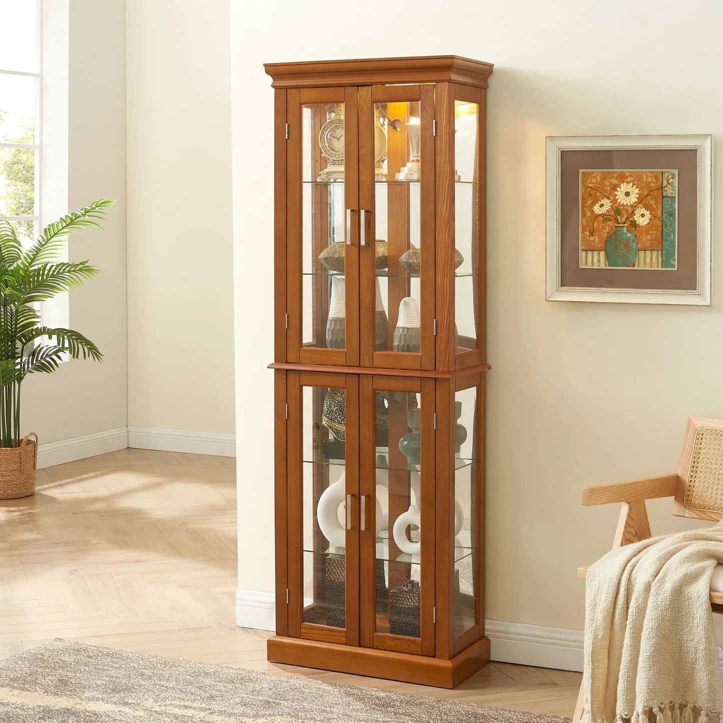 Lighted Curio Cabinet with Tempered Glass Shelves
