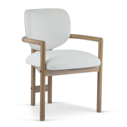 Upholstered Arm Dining Chair in light gray fabric with natural wood frame by HouseOfZazla on Tampa Home & Garden Store