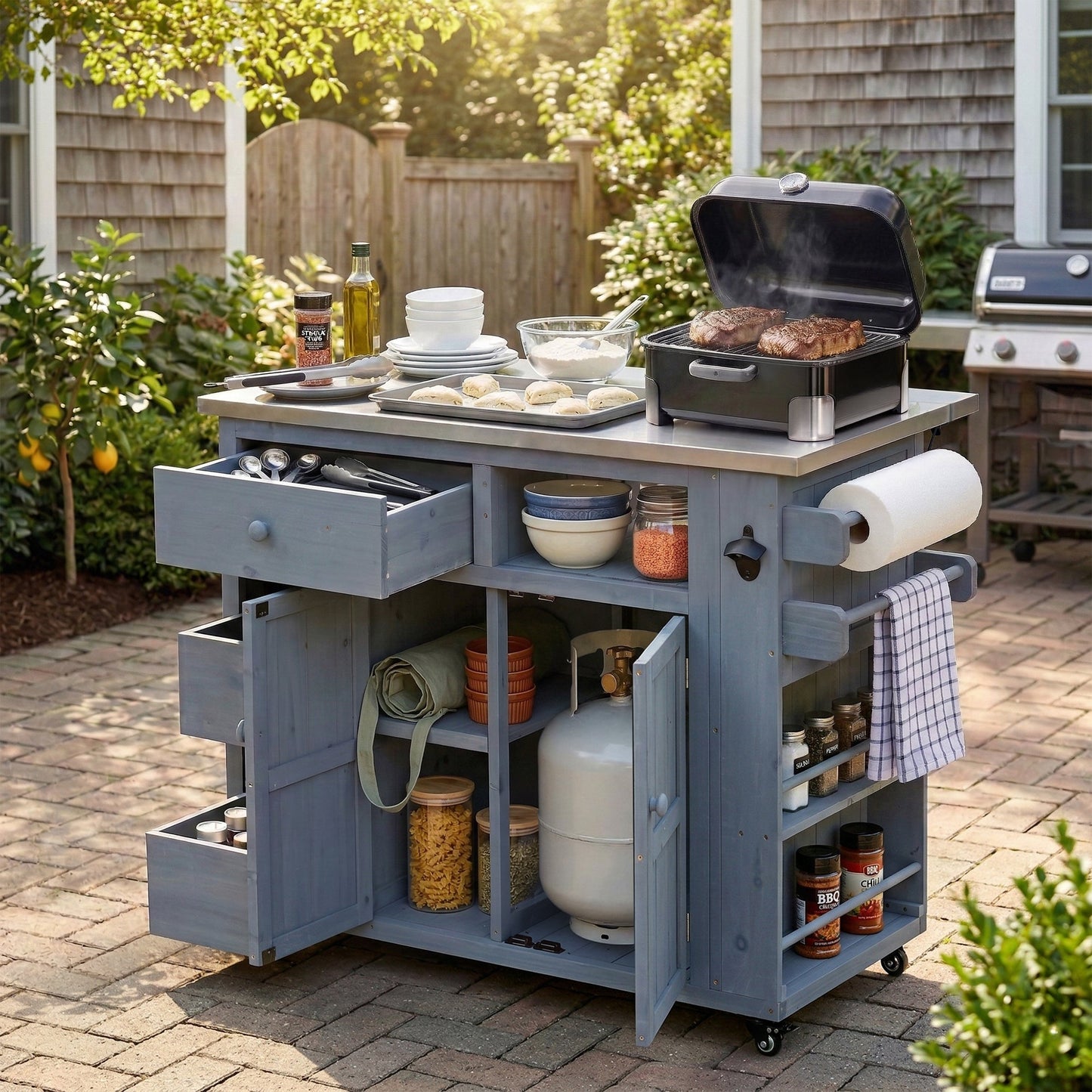 Extendable Outdoor Kitchen Island and Cart