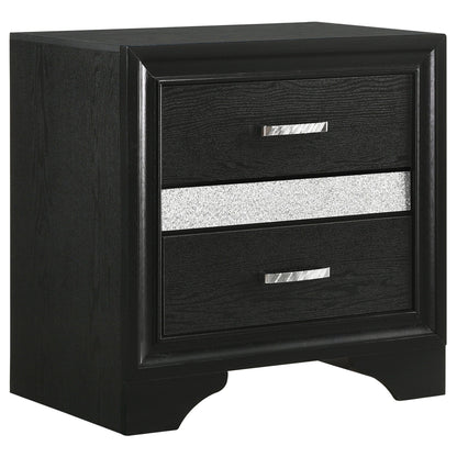 Annie 4 Piece Bedroom Set black wood nightstand with silver bar pull on Tampa Home & Garden Store