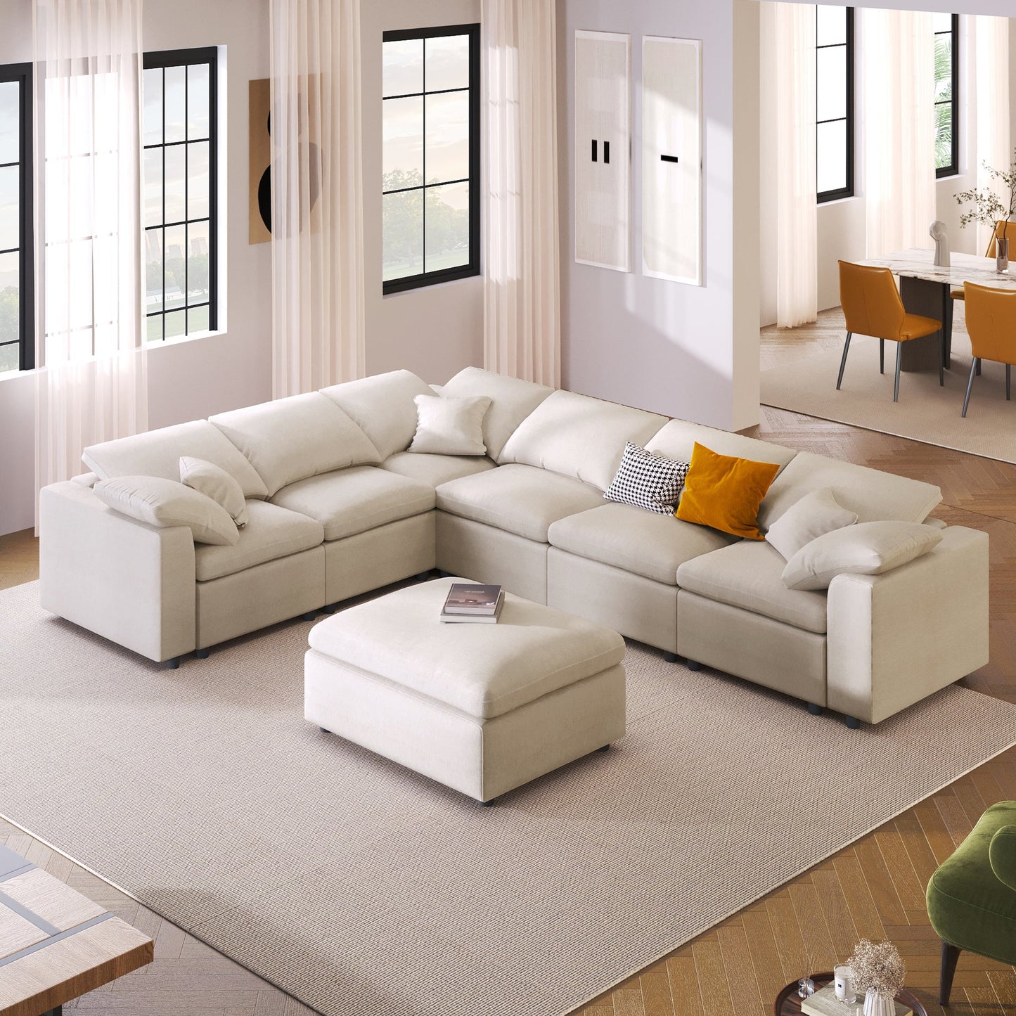 U_Style 120.8 in. Extra Large 7-Seater Modular Sectional Sofa light gray by HouseOfZazla on Tampa Home & Garden Store