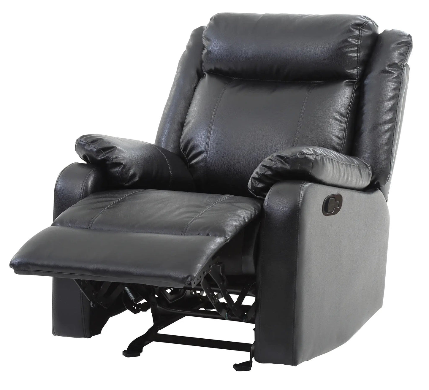 Ward Rocker Recliner by Unique Piece Furniture, black leather upholstery with extended footrest on Tampa Home & Garden Store