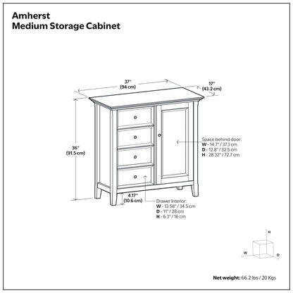 Amherst Handcrafted Medium Storage Cabinet line drawing, 37in W x 36in H, accent cabinet on Tampa Home & Garden Store