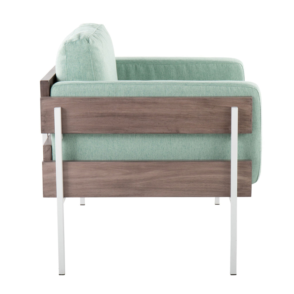 Kari Farmhouse Arm Chair by HouseOfZazla in green upholstery with wood accents on Tampa Home & Garden Store