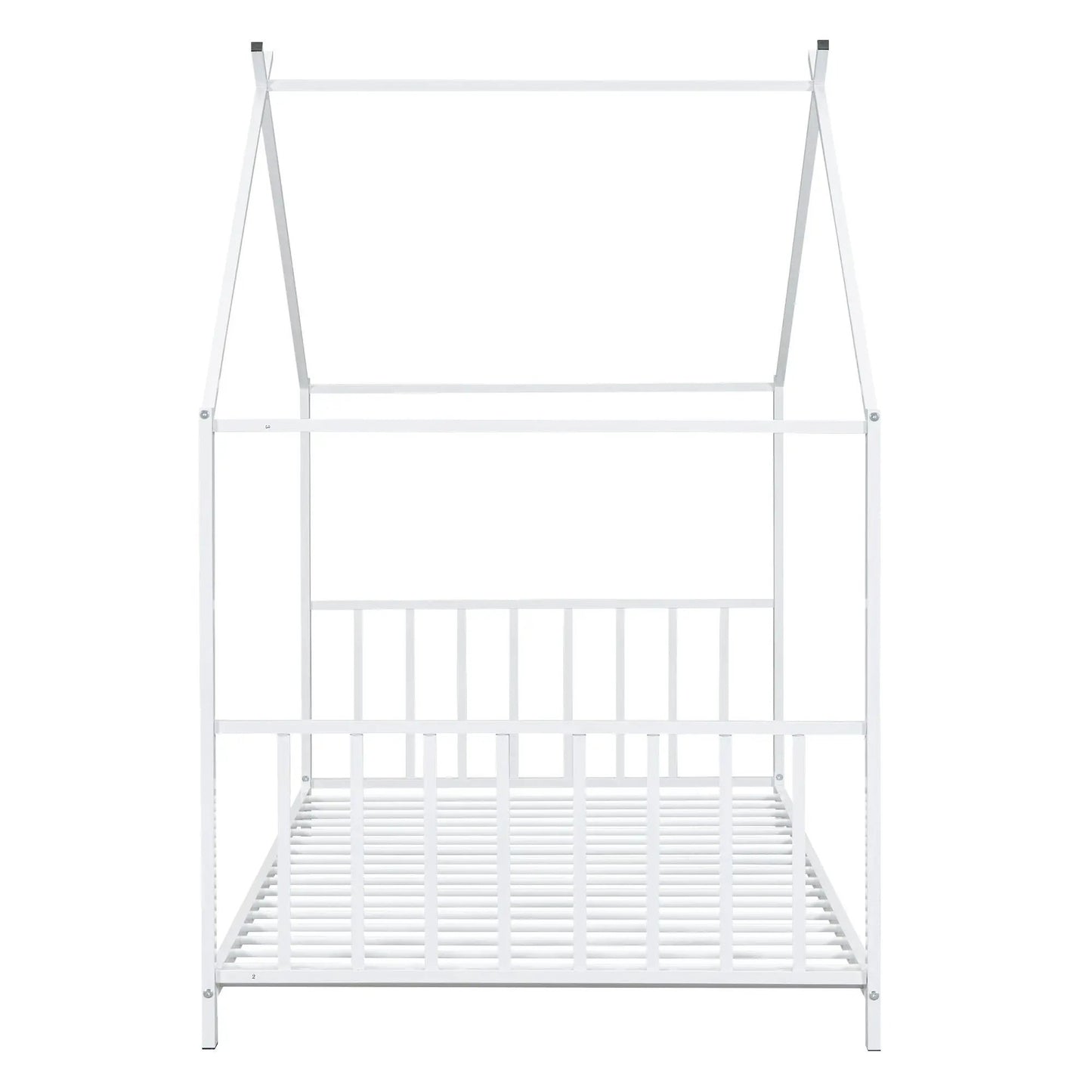 Metal canopy bed frame with white finish, modern design and durable construction on Tampa Home & Garden Store