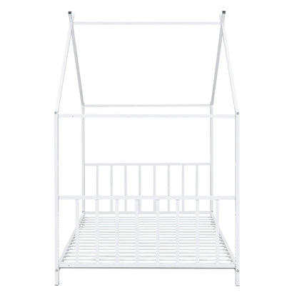 Metal canopy bed frame with white finish, modern design and durable construction on Tampa Home & Garden Store