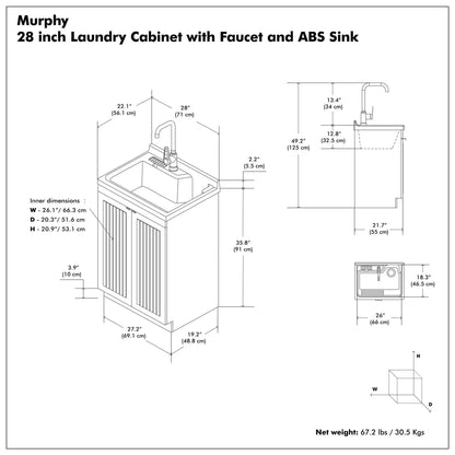 Murphy 28 inch laundry cabinet with faucet and stainless steel sink blueprint with dimensions on Tampa Home & Garden Store