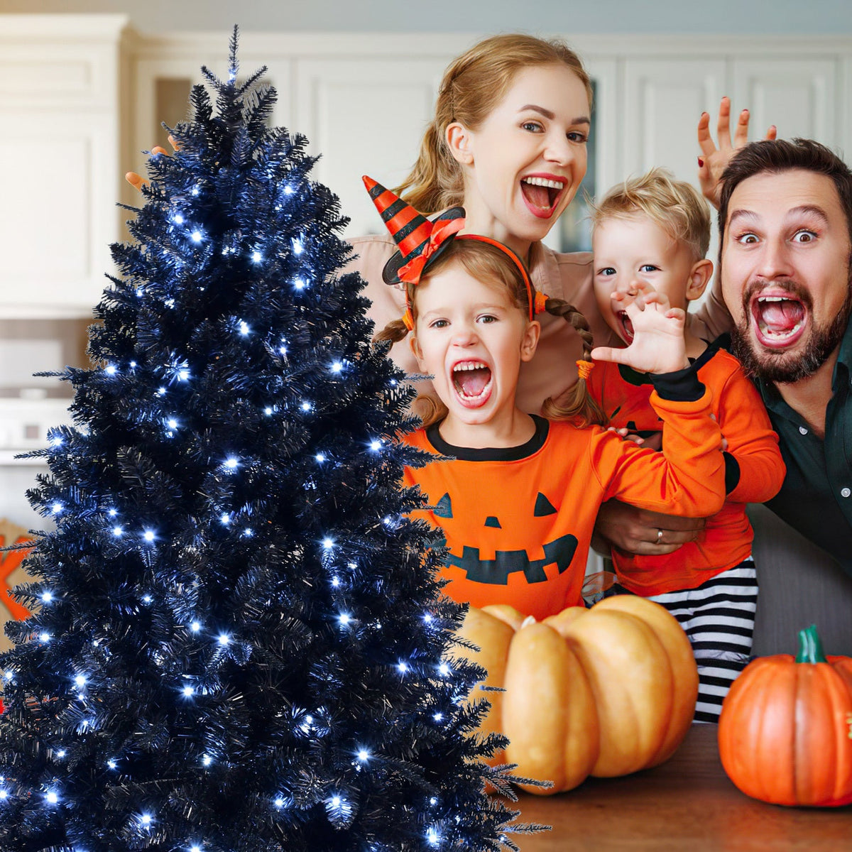 6-Foot Black Pre-Lit Christmas Tree with 350 LED Lights by HouseOfZazla, blue-white glow on Tampa Home & Garden Store