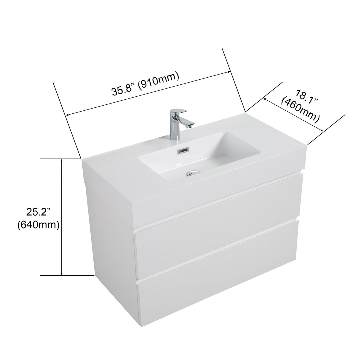Modern floating bathroom vanity with large storage in white by HouseOfZazla, with faucet on Tampa Home & Garden Store