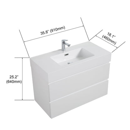 Modern floating bathroom vanity with large storage in white by HouseOfZazla, with faucet on Tampa Home & Garden Store