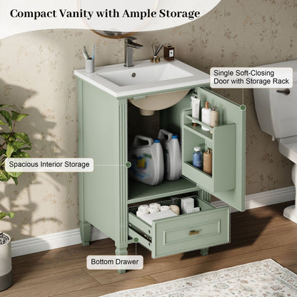 Retro green bathroom vanity with sink, soft-closing doors, storage by HouseOfZazla on Tampa Home & Garden Store