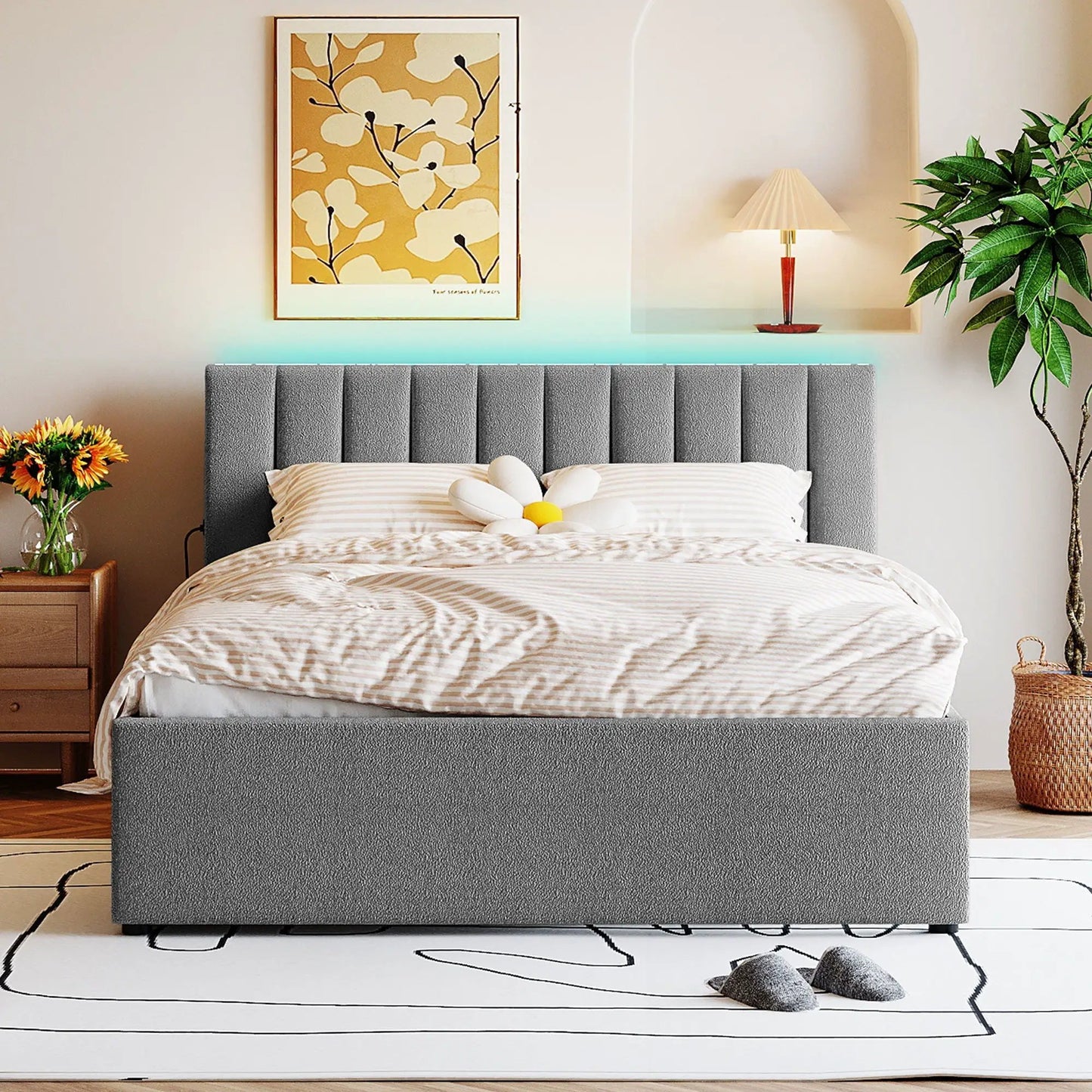 Upholstered Platform Bed With Trundle System