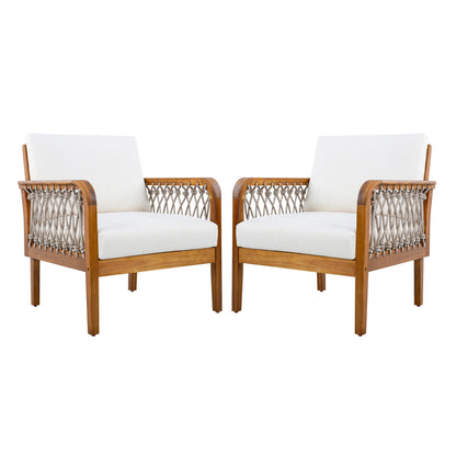 Outdoor Acacia Wood Club Chair With Rope Set of 2