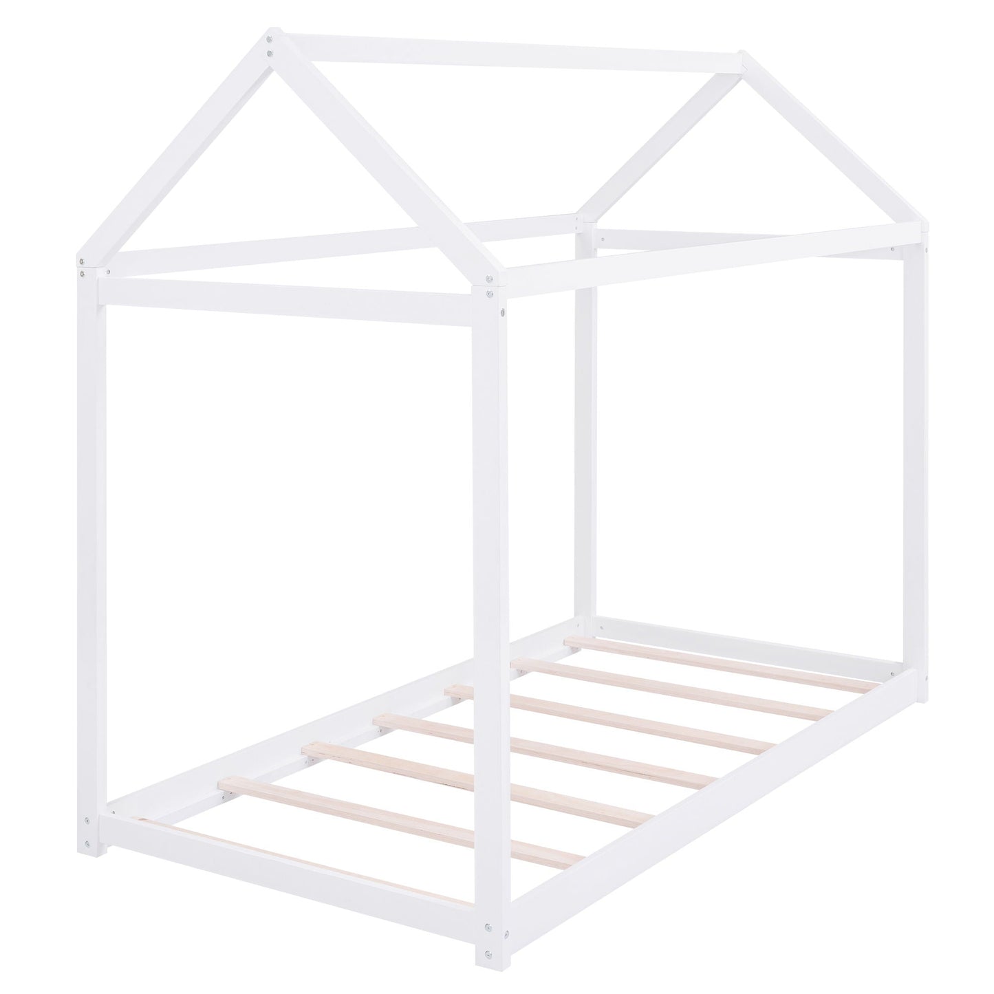 House-shaped wooden platform bed frame, white finish with slatted base, by HouseOfZazla on Tampa Home & Garden Store