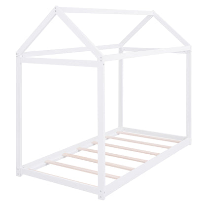 House-shaped wooden platform bed frame, white finish with slatted base, by HouseOfZazla on Tampa Home & Garden Store
