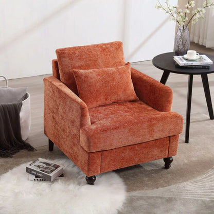 Modern mid-century orange wood frame armchair with tufted design on Tampa Home & Garden Store