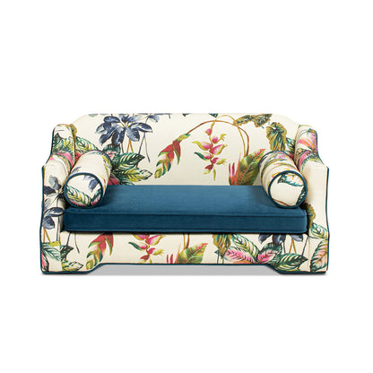 Paloma 35.5in Dog Sofa Bed by HouseOfZazla with teal seat cushion and two bolsters on Tampa Home & Garden Store