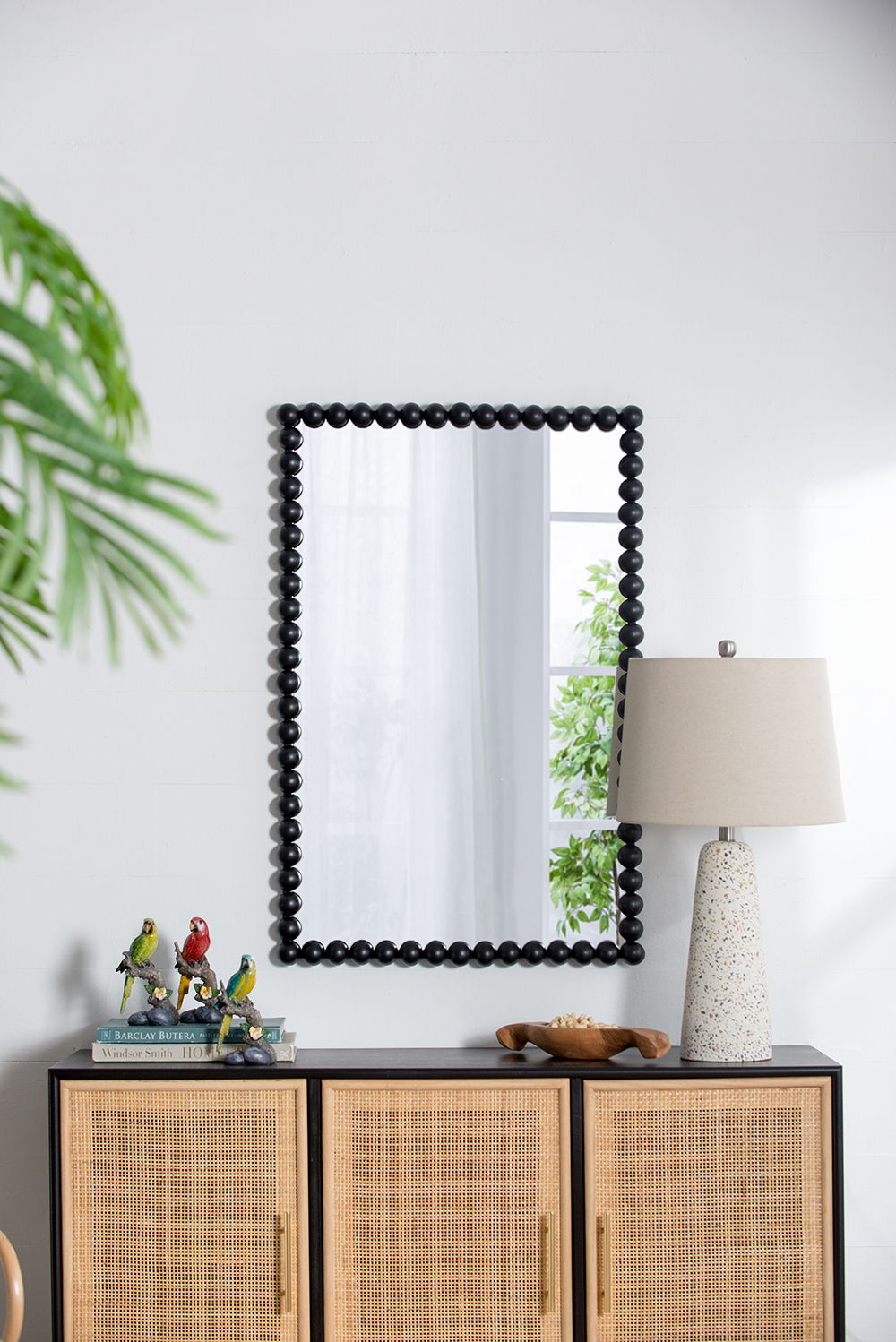 Rectangle Mirror with black beaded frame wall mirror by HouseOfZazla for living room on Tampa Home & Garden Store