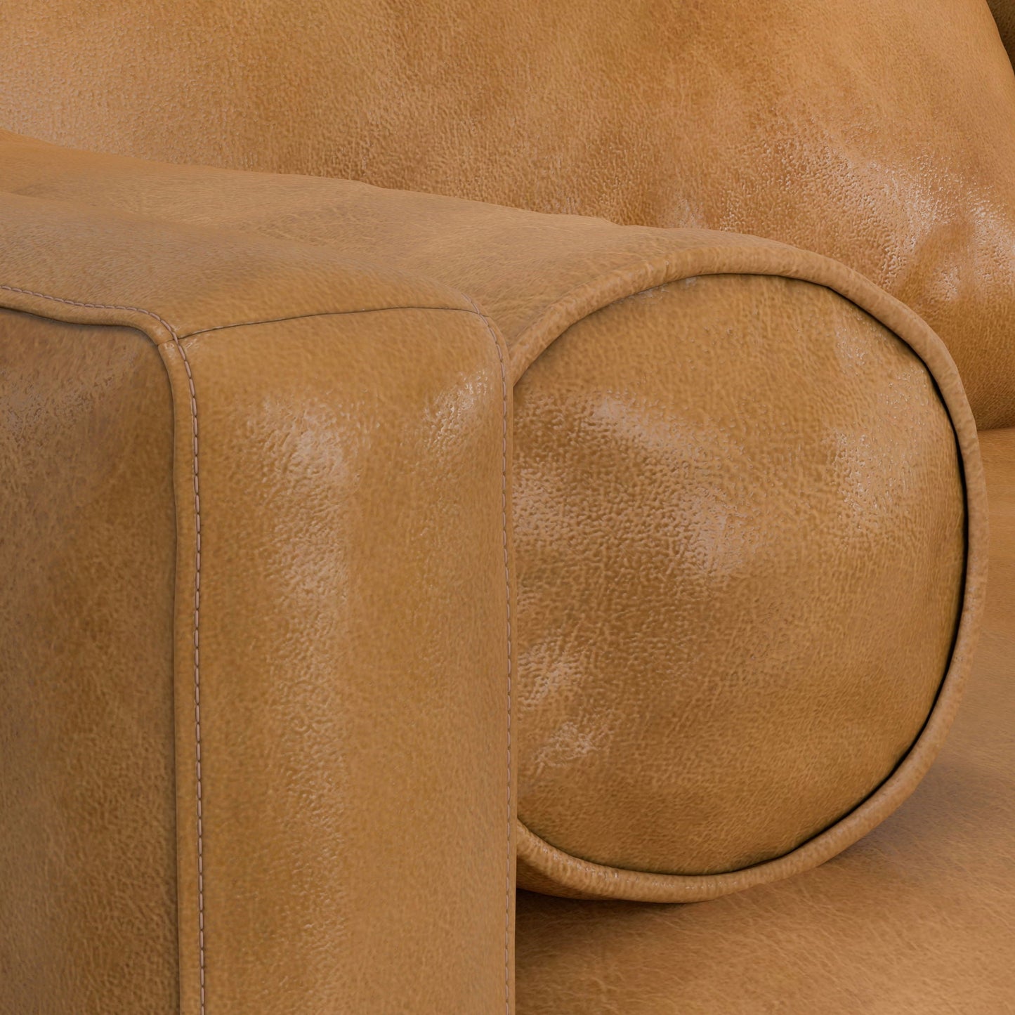 Morrison Upholstered Sectional Sofa tan leather close-up with visible stitching HouseOfZazla on Tampa Home & Garden Store