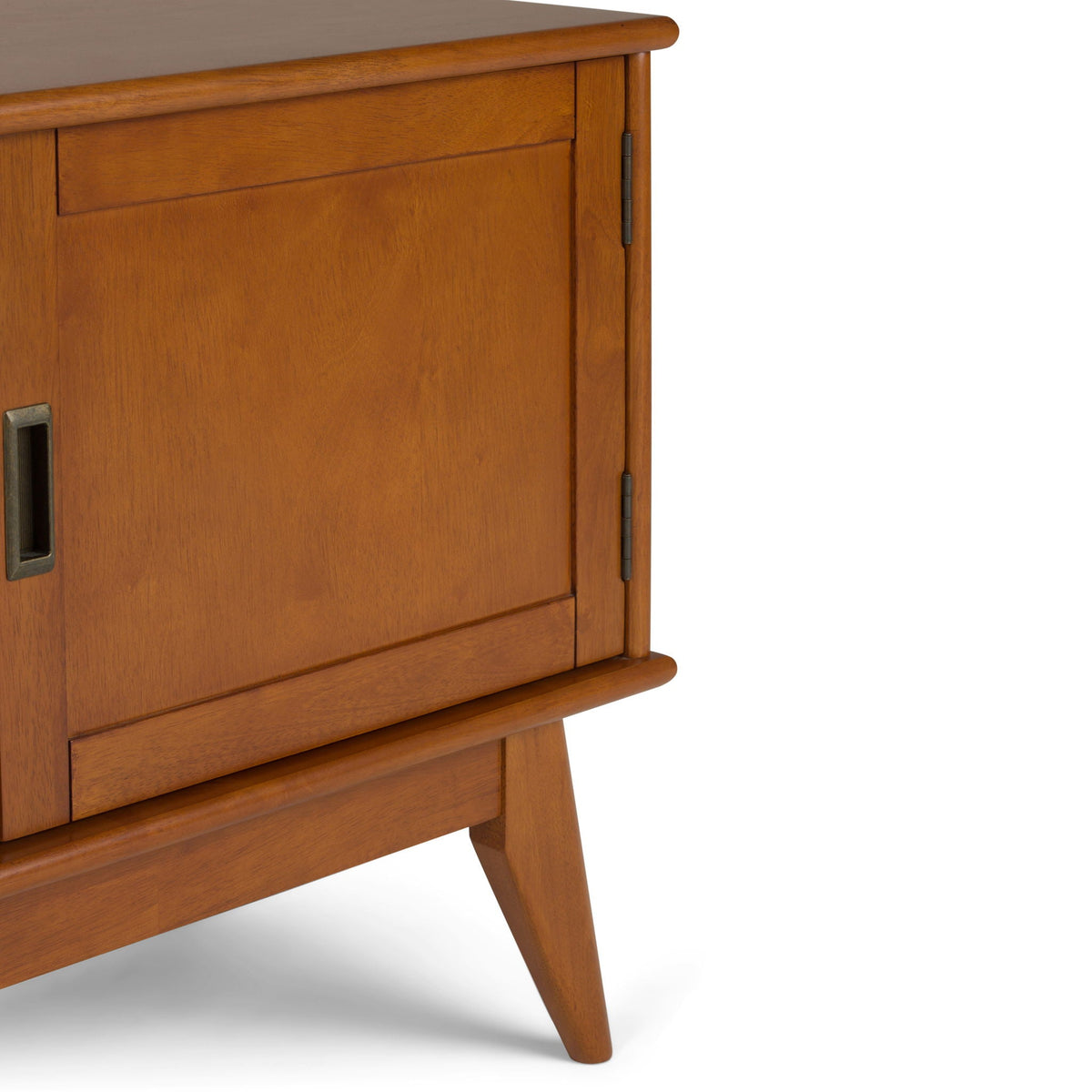 Handcrafted mid century TV stand and storage in warm honey wood with rounded edges on Tampa Home & Garden Store