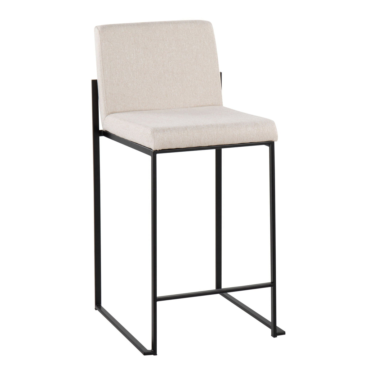 Fuji High Back Counter Stool beige fabric upholstery with black metal frame and slim profile on Tampa Home & Garden Store