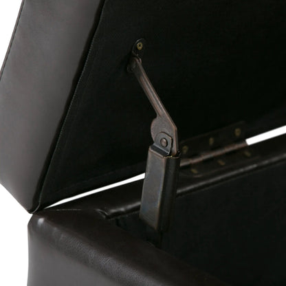 Avalon multifunctional storage ottoman bench, black faux leather with metal hinge hardware on Tampa Home & Garden Store