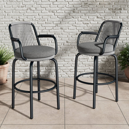 Outdoor Patio Bar Stools Set of 2 Woven Rattan