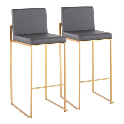 Contemporary high-back barstools, gray upholstered seats and backs, gold metal legs (2-pack) on Tampa Home & Garden Store