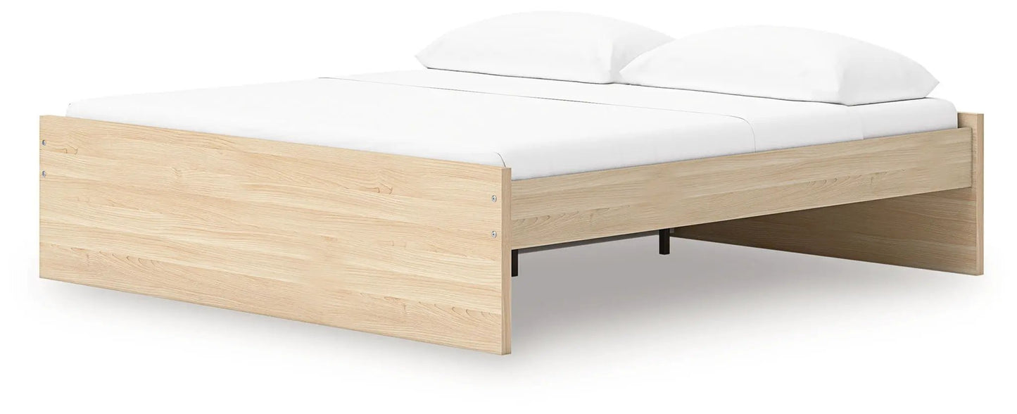 Onita platform bed natural oak frame with white mattress and pillows on Tampa Home & Garden Store