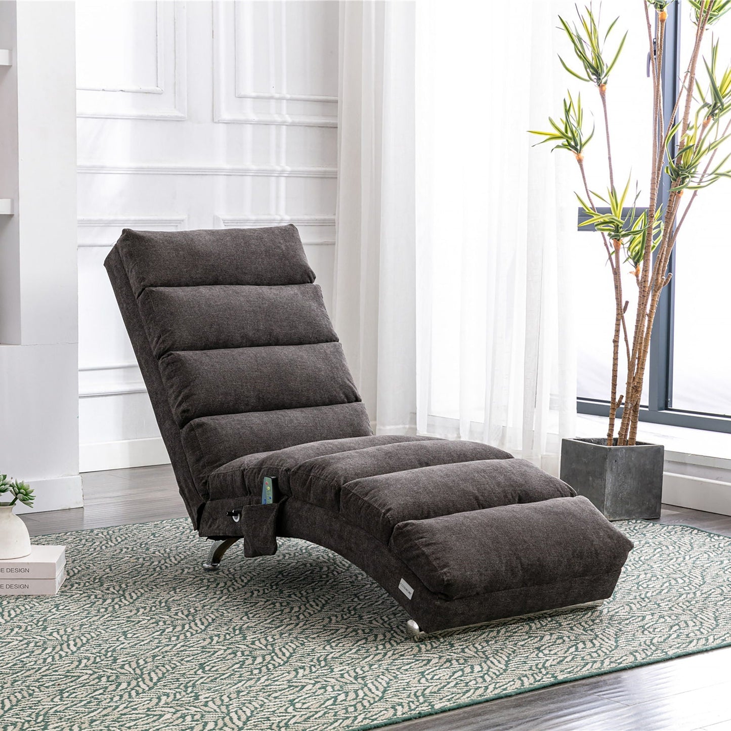 Massage chaise lounge in dark gray upholstery with remote control pocket by HouseOfZazla on Tampa Home & Garden Store