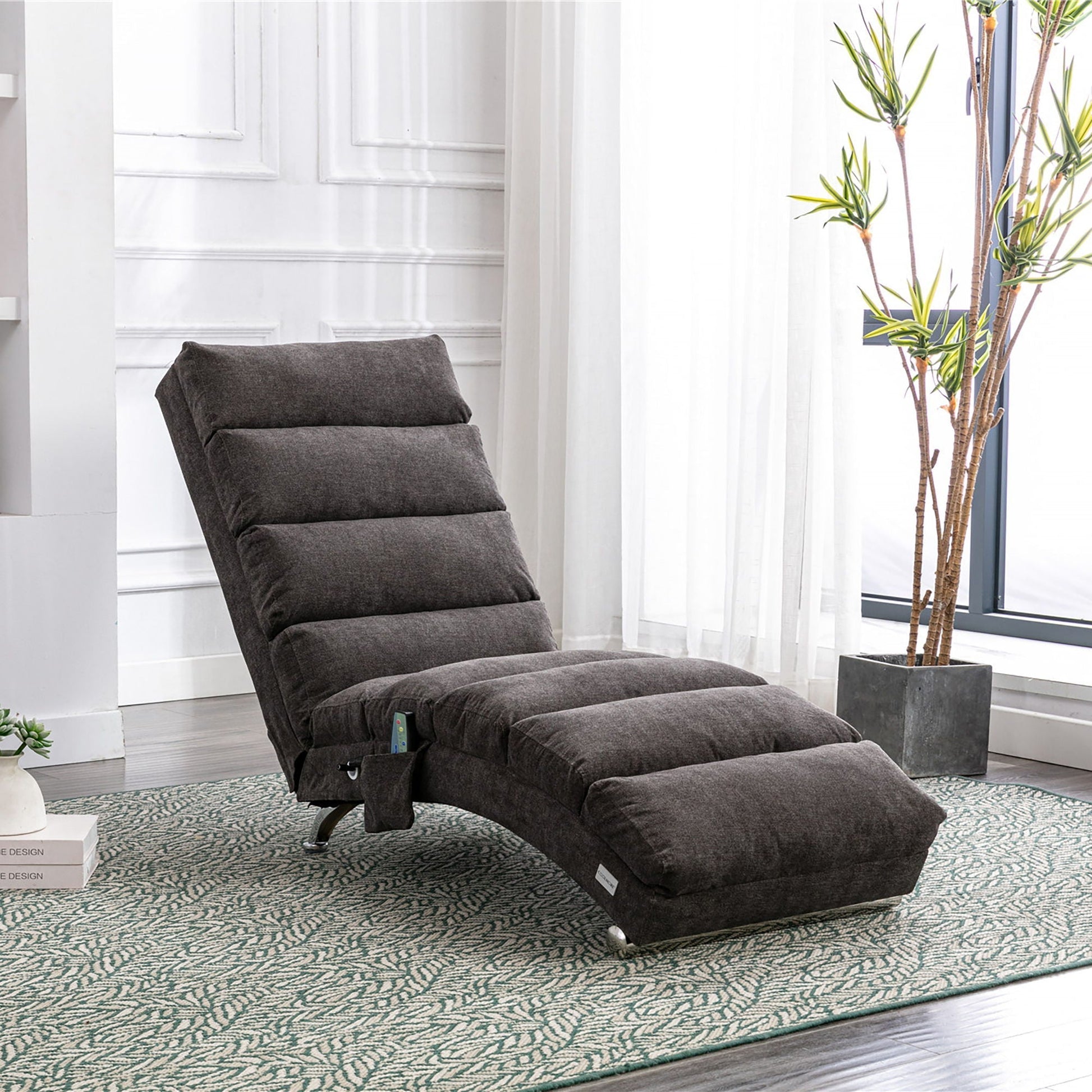 Massage chaise lounge in dark gray upholstery with remote control pocket by HouseOfZazla on Tampa Home & Garden Store
