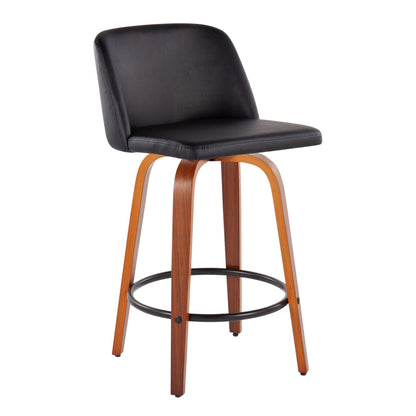Toriano counter stool set of 2 black leatherette seats with wood legs HouseOfZazla on Tampa Home & Garden Store