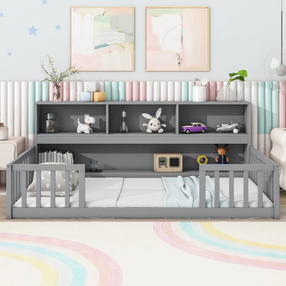 Floor Bed with a Bookcase and Side Guardrails